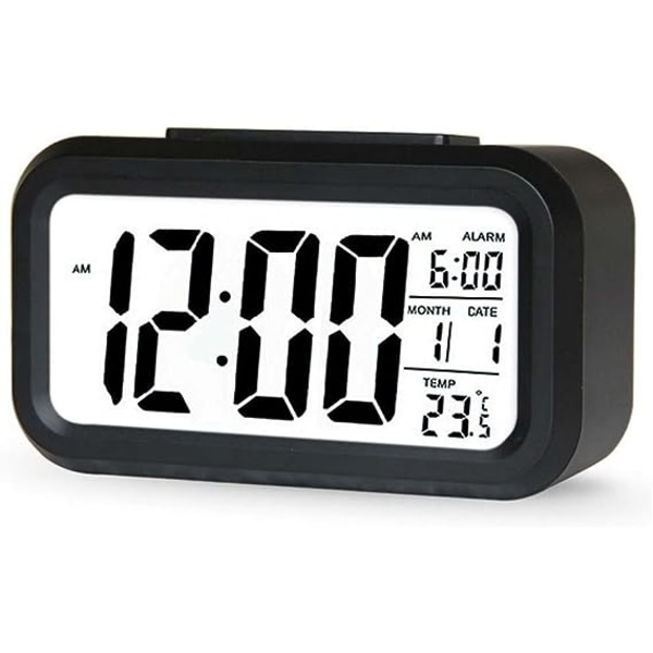 Digital väckarklocka, multifunktionell LCD elektronisk klocka med stor skärm batteridriven, bakgrundsbelysning sensor touch LED-klocka med tid temperatur da