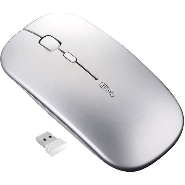 Trådløs mus Utintynn Mini Mute Oppladbar 2,4g USB-mottaker 1600dpi Sølv