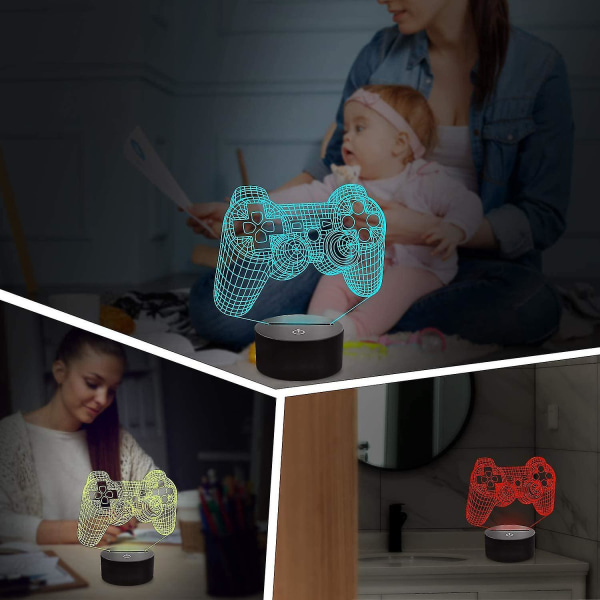 3d gamepad lampe spilkonsol natlys 3d illusion lampe til børn, 16 farver skiftende med fjernbetjening, spillerum gamer gave, børneværelsesindretning