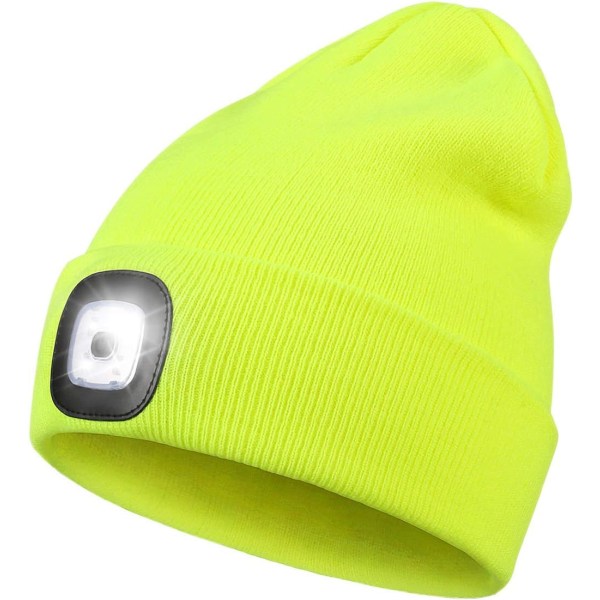 LED-mössa med ljus, unisex USB uppladdningsbar handsfree 4 LED-pannlampa Cap Vinterstickad Nattupplyst hatt Ficklampa Kvinnor Män Presenter till pappa honom Hu