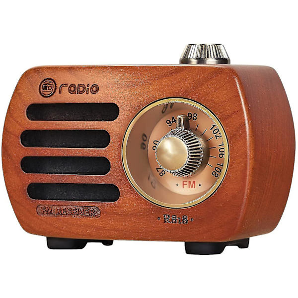 Trådlös mini-radio i trä med Bluetooth-högtalare, bärbar FM-radio, laddningsbar radio, bashögtalare med utmärkt bas