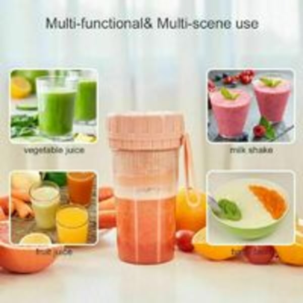 Blender Portable, Mini Fruit Juicer 300ml, USB Rechargeable Smoothie et Milkshake Blender avec 4 Lames, pour la Maison, le Sport, le Voyage et le Bure