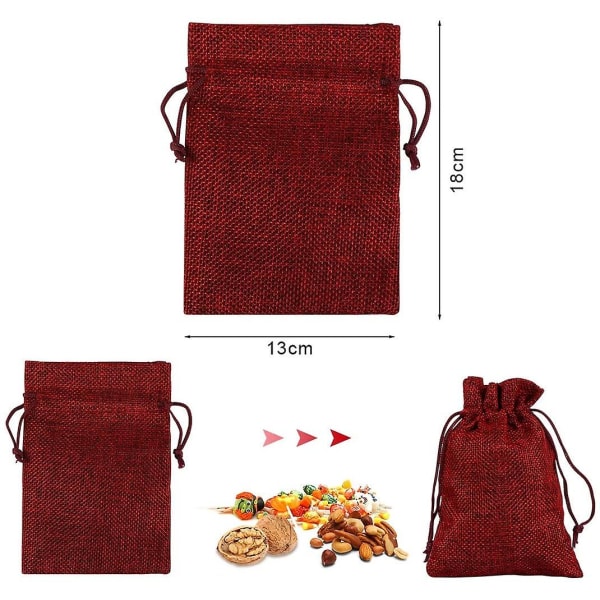 Julsäcksäck, 24 st diy-jutesäckspåsar för att fylla adventskalender, naturliga påsar, adventskalenderpåsar med dragsko, 13cm X 18cm (röd)