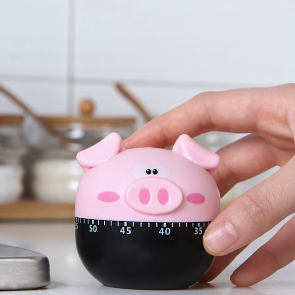 Sød Tegnefilm Gris Køkken Timer Mekaniske Timere Tællere til Madlavning Timing Tool, Køkken Timer Mini Timer 55 Minutter Nedtælling Nem at bruge (Pink)