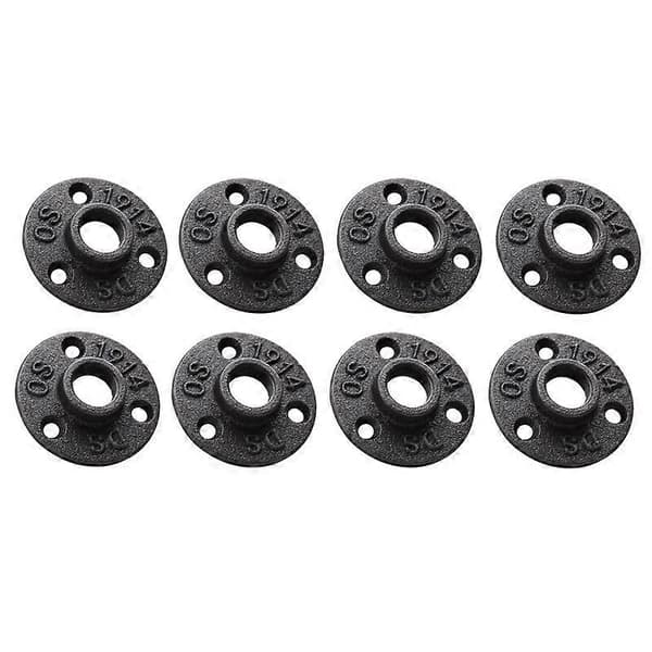 1/2 tommer formbart støpejernsrørflens, 1/2 tommer svarte rørgjengede nipler, 8 stk Black