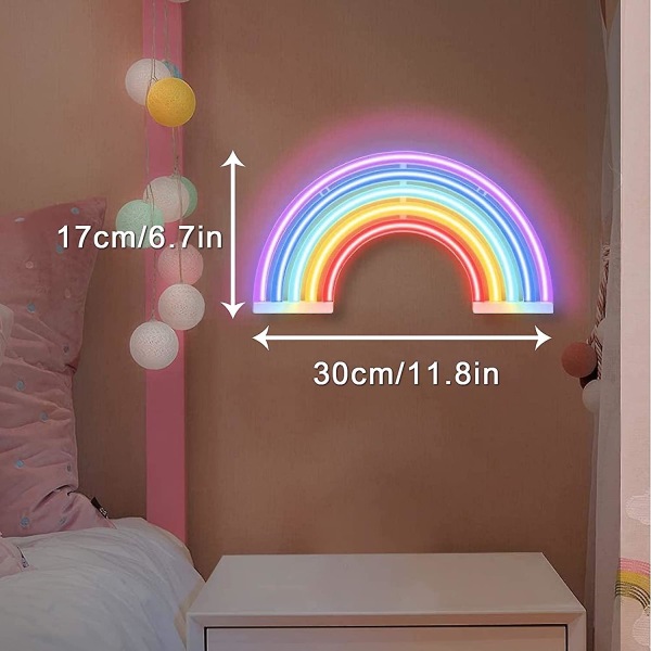 Rainbow Neon Light, Led Rainbow Neon Skylt för sovrum, USB eller batteridrivet Neon Rainbow Light för väggdekoration, Söt färgglad Rai