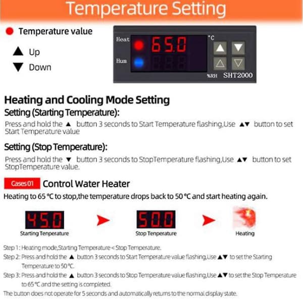Sht2000 Temperatur- og fuktighetskontroller termostat hygrometer innendørs brygging inkubator termometer