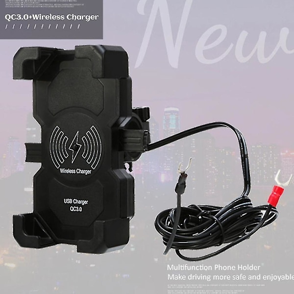 Motorsykkel QC3.0 USB 15W Trådløs Laderfeste Styretelefonholder (bejoey)