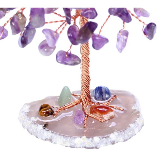 Mini Crystal Tree Healing Crystal Tumble Stone Livets tre Feng Shui Tree Edelstener Agat Pengetre Figurer Ornament (ametyst)