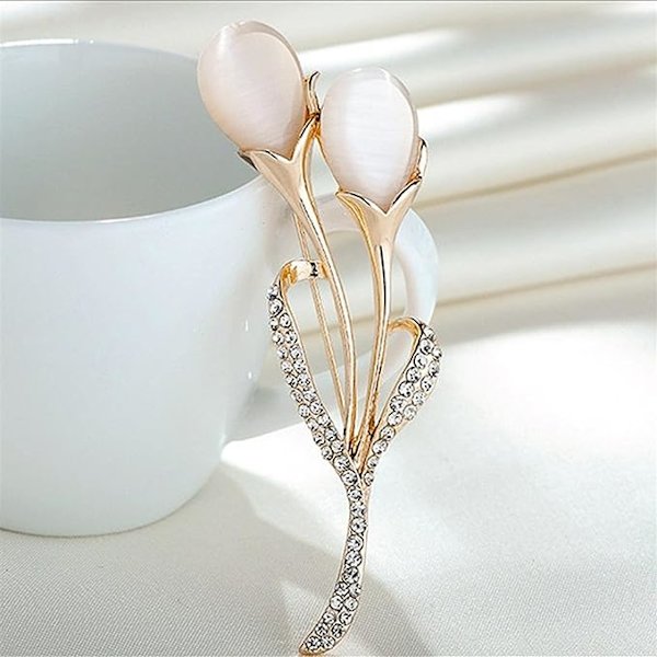 Guoshang Damros Brosch i roséguld med opalkalla, blomma, opalnål för kavajer, jackor, tröjor, accessoarer, guld, 1 st