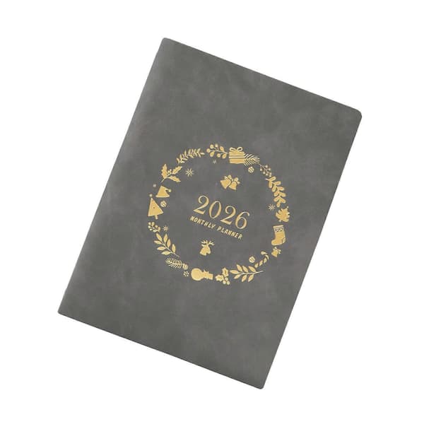 2026 PU Ugentlig Planlægger med Daterede Sider Genopfyldelig 6 Ringe Læderbind Akademisk Journal Notesbog til Daglig Planlægning grå grey