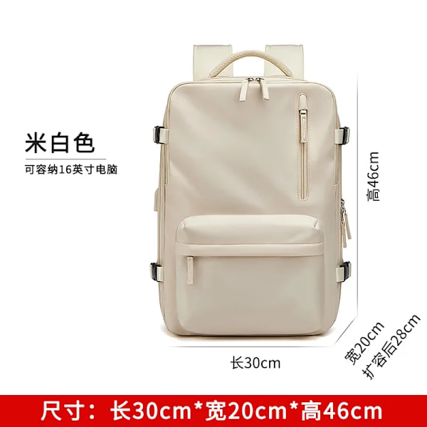 35L Laptop Rejsetaske USB Opladning Multifunktionel Skole Taske Vandtæt Bagage Skuldertasker med Sko Lomme Expandable Off white