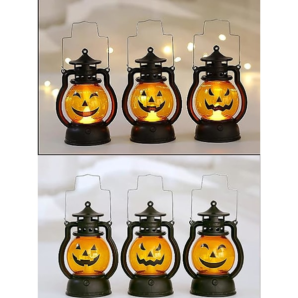 3 stk Mini Halloween Gresskar Lyslykt LED Lys Gresskar for Halloween Dekorasjoner Innendørs og Utendørs Hage Plen Fest
