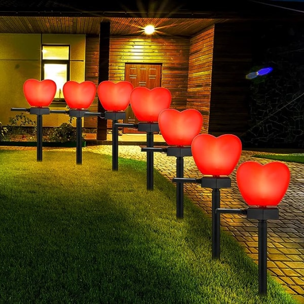 Alla hjärtans dag Solar Stake Lights Rött hjärta Vattentäta Ljus Landskap Trädgård LED Heart Light Varmvit Solar Pathway Lights Uteplats Gräsmatta Utomhus Sol