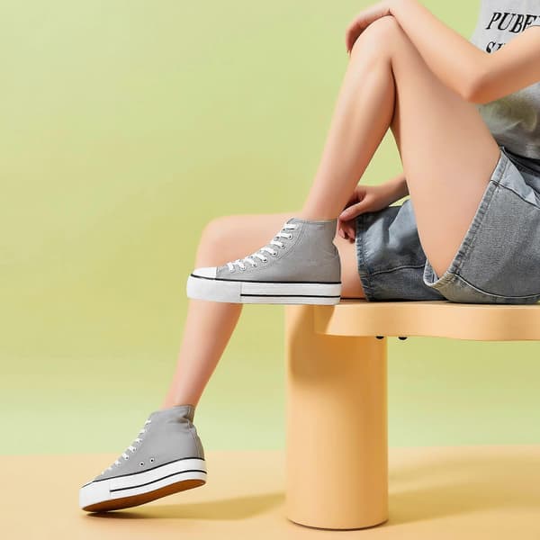 Platform High Top Canvas Sko til kvinder Behagelige Platform Hi Top Canvas Mode Sneakers til kvinder Søde Mid Calf Canvas grey EU41