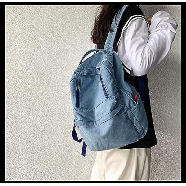 Canvas Ryggsäck Lätt Resa Dagryggsäck Student Ryggsäck Laptop Ryggsäck Denim Medium Handväska för Kvinnor Blå (1)