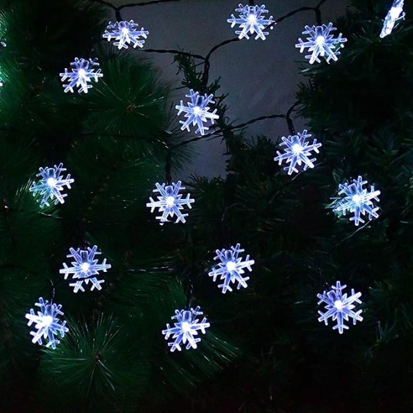 Solcelledrevne julelys Snefnuglys 50 LED 8 tilstande Cool White Fairy String Lights Snefnugdekorationer til udendørs haveferiefest Patio Yar