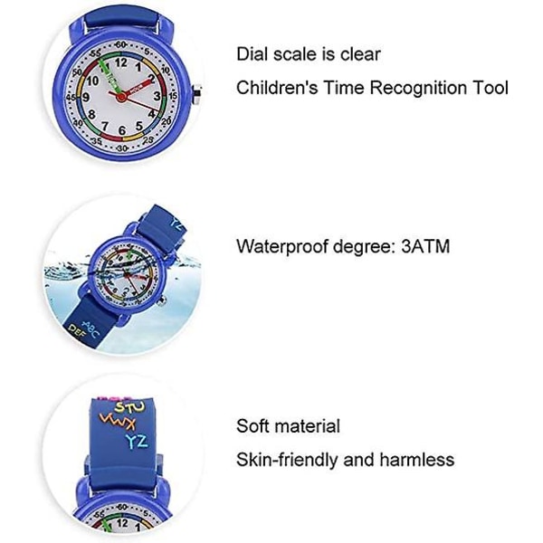 Barne tegneserieklokke, bokstavmønster vanntett armbåndsur for barn Pu-reim armbåndsur