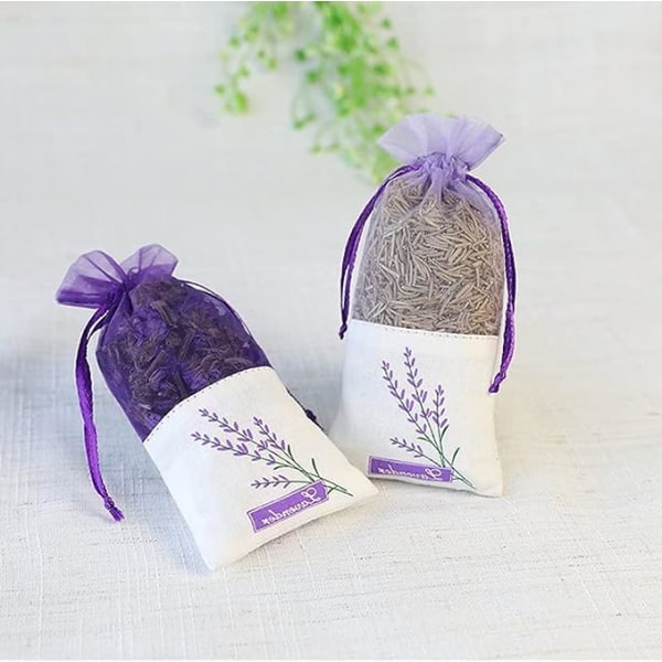 Sachet-poser i mesh, lavendel, lin, organza, gasbind, gaveposer, sekker for lavendel, krydder og urter (12 lilla poser med snor)