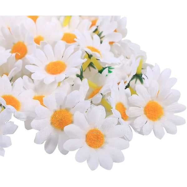 100 stk Gerbera Daisy kunstige blomster Stoff Blomsterhoder For DIy Bryllupsfest Gjør-det-selv dekorasjonshåndverk (hvit)