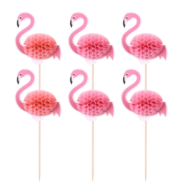 6 stk Kaketopper Flamingo Papir Topper 3D Flamingo Kakedekor 3D Flamingo Kakepinner 3D Flamingo Topper