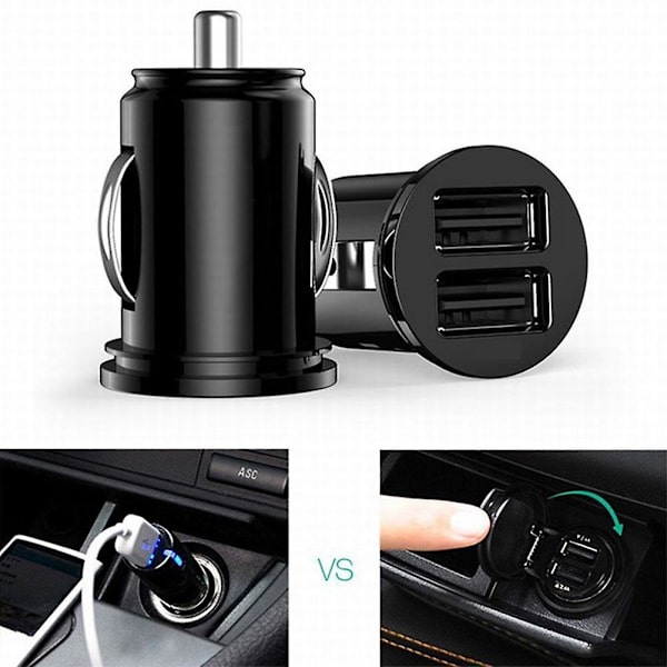 Dubbel USB-billaddare för bil, 2 portar, cigarettändaruttag med spänningsdisplay, USB-strömadapter, 12 V, 2