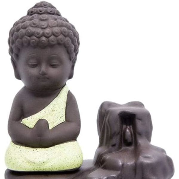 Røkelsebrenner, røyk, foss, tilbakestrømningsstativ, keramisk porselen, Buddha-statue, lite munktårn, konisk stang, askeoppsamler, med 20 tilbakestrømningsrøkelse