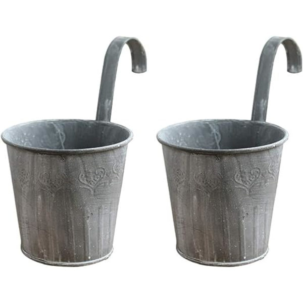 2 st hängande blomkruka konst hantverk blomma suckulent hållare behållare räcke staket planter med krok för hem trädgård grå