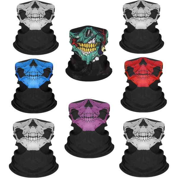 8st Halsdukar Snusnäsdukar Skull Face Tube Svart Pannband, Motorcykel Multi Huvudbonad Hatt Scarf Ski Mask