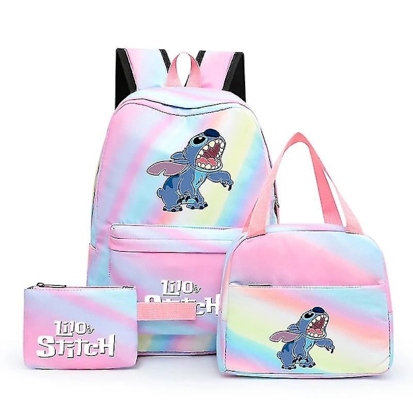 3 st/set Disney Lilo & Stitch Student Boy Girl Skolväska Färgglad Ryggsäck Med Lunchväska Barn Tonåring Cartoon Skolbokväska Hög Kvalitet 3781646 3781645