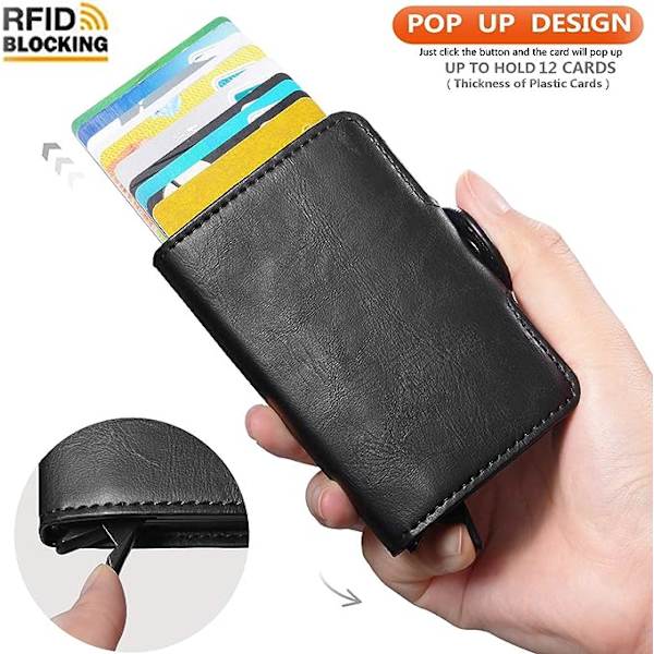 Korthållare, Män Kreditkortshållare, Smalt Korthållare Framficka Anti-Stöld-RFID Auto Pop Up Resa Tunna Plånböcker för Män