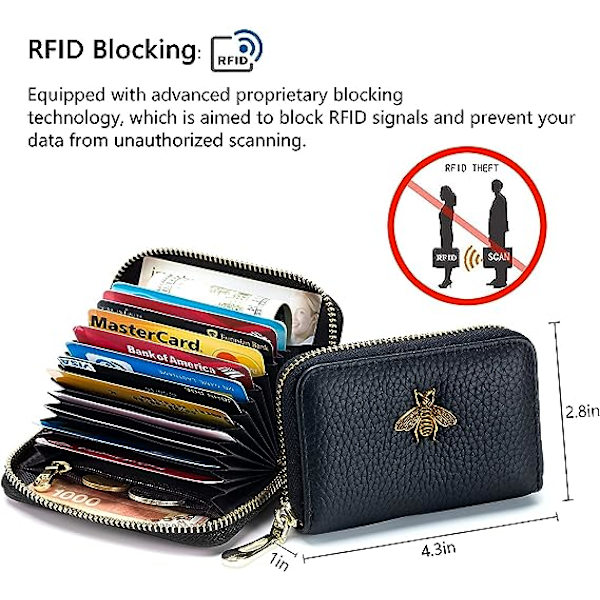 RFID-kreditkortshållare, litet läderfodral med dragkedja för kvinnor