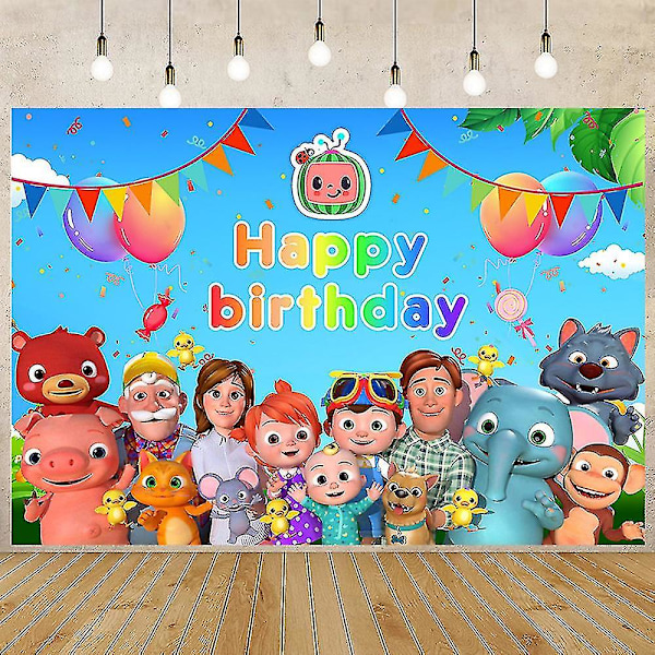 Cartoon Cocomelon Party Bakgrund Happy Birthday Tryckt Väggbakgrund 1.5*1m