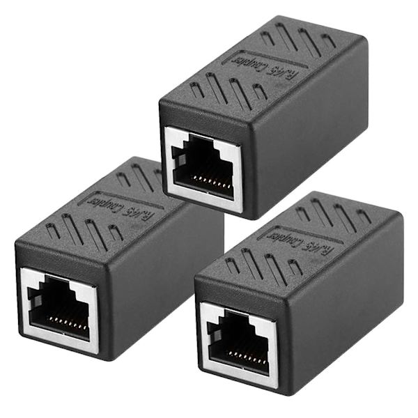 RJ45-kobling, RJ45-kontakt Cat7 Cat6 Cat5e Ethernet-kobling Nettverkskabel Hunn til Hunn Forlengeradapter (3-pakning - svart)