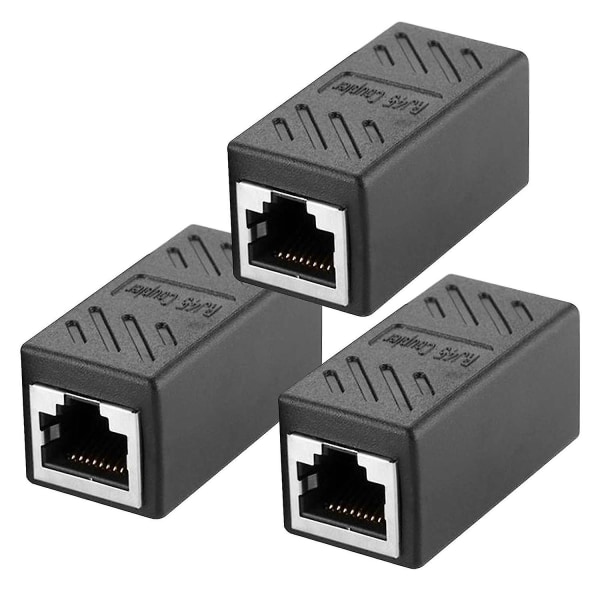 Rj45-koppling, Rj45-kontakt Cat7 Cat6 Cat5e Ethernet-koppling Nätverkskabel hona till hona förlängningsadapter (3-pack-svart)