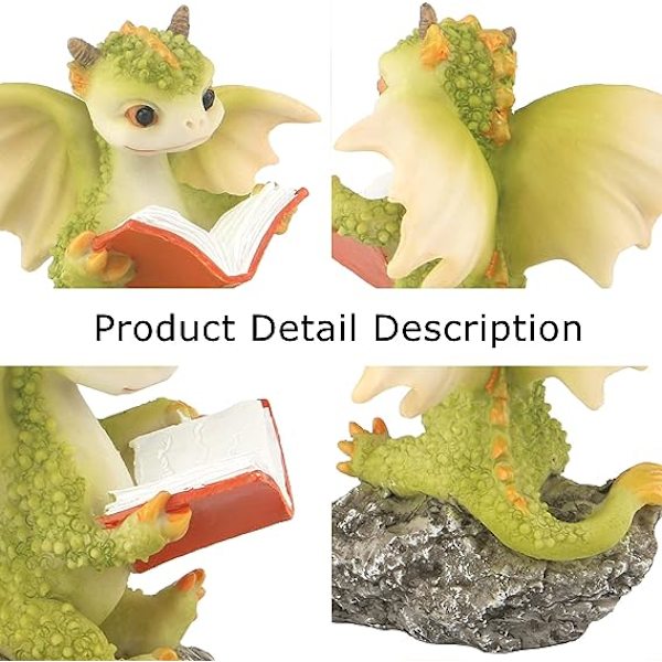 Drakenstaty Mini Drakenfigur, Resin Heminredning, Söta Prydnadsföremål, Lyckodjur Trädgårdsstaty för Mikrolandskap (Draken Läser På En Sten)