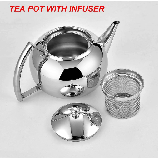 Teekannu Infuserilla Loose Tea Leaf 2 litran ruostumattomasta teräksestä valmistettu teekannu kahvivesi pieni vedenkeitin set Lämpimämpi teepannu liesituulettimelle
