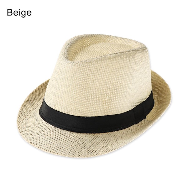 Afslappet bredskygget strå Panama-hat Unisex solhat Fashion Cowboy Fedora-hat sommerstrand gangster-kasket beige