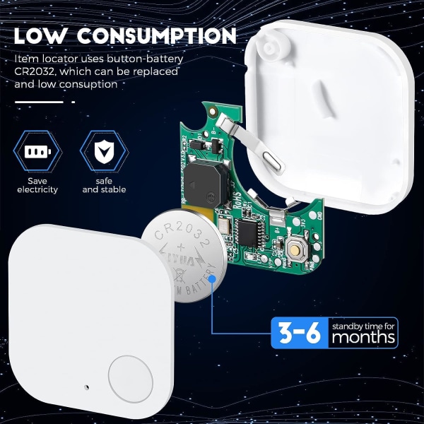 Nøkkelfinner, Smart Bluetooth Tracker Element Locator Anti-Lost Pet Tracker for Cats Dogs Bluetooth Phone Tracker Tag med Alarm Remin
