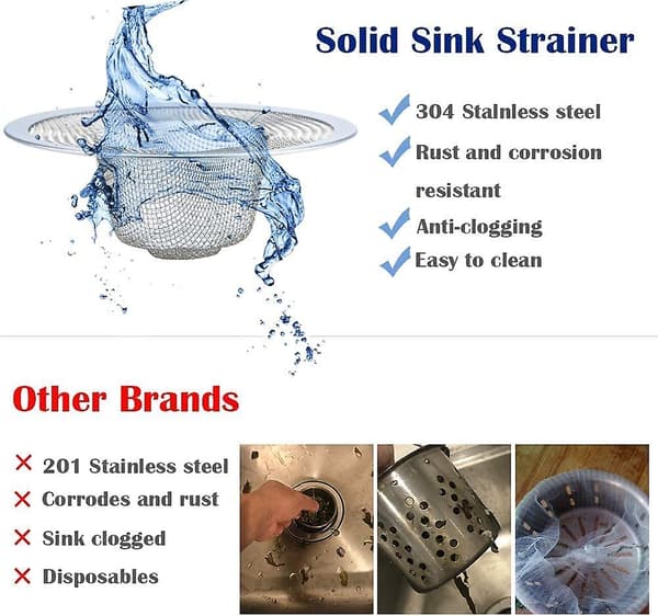2 stk. Heavy Duty rustfrit stålafløbsfilter, si til køkkenvask i rustfrit stål 2,75\" top/1\"