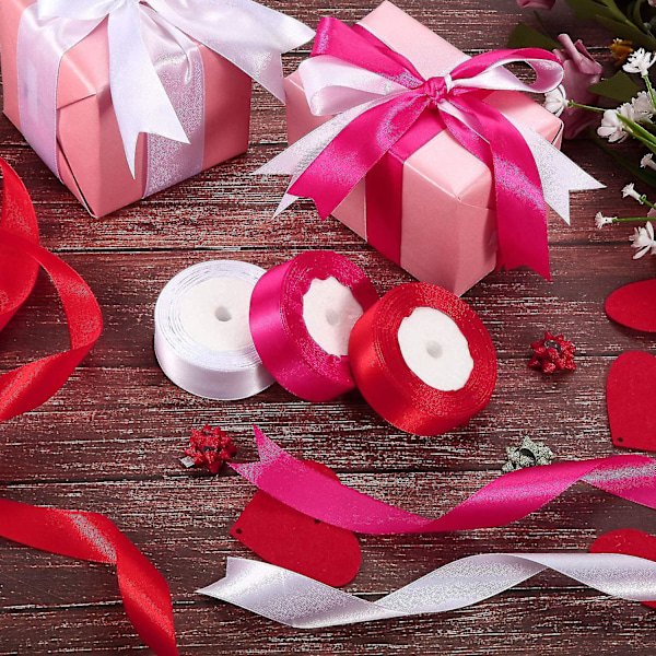 3 Rullar 1 Tums Valentinsdag Satinband 75 Yards Solid Tyg Inslagningsband För Diy Håraccessoarer Presentförpackning Bröllop