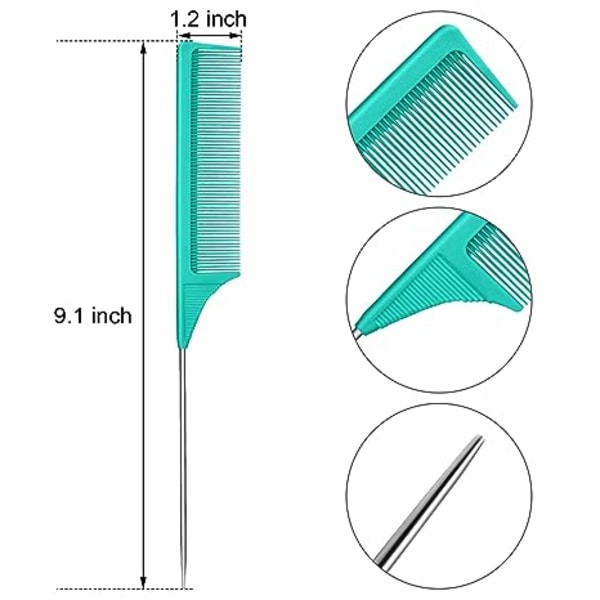3-pack råttsvanskam i stål med kolfiber, värmetåliga kammar med rostfria nålar (grön)