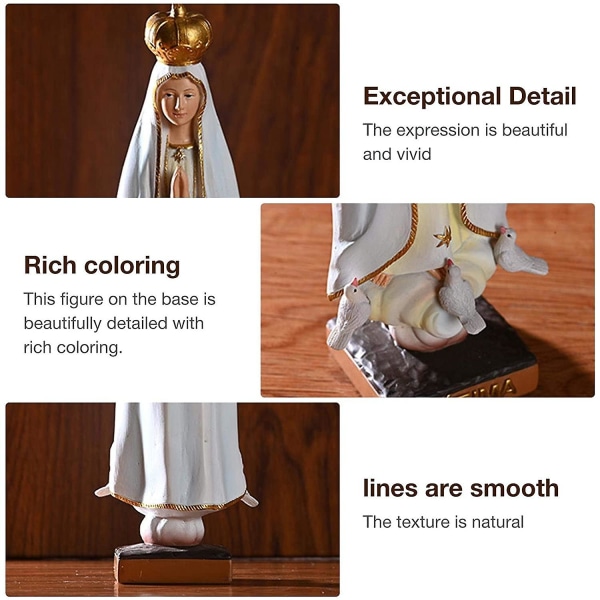 Our Lady of Fatima staty, religiös statyett Jungfru Maria Madonna Handmålad staty Heliga Jungfrun