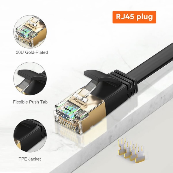 Flad Cat8 Ethernet-ledning Lang, 40 g højhastigheds slankt netværk LAN-kabel Gigabit internet-routerkabel Rj45-ledning til computerlapt