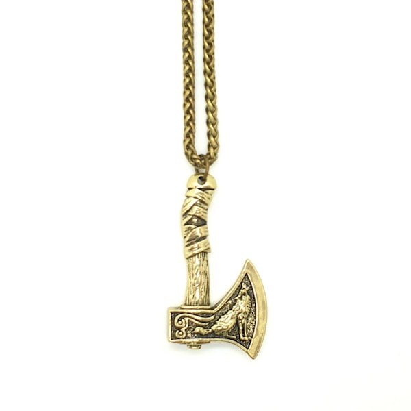 Viking Odin yxa varg & corps slavisk halsband & hänge Brons en storlek