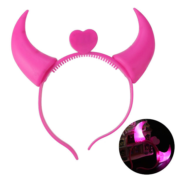 LED Lysende Blinkende Djævelhorn Pandebånd Glødende Djævelhorn LED Kostume Pandebånd (Pink)