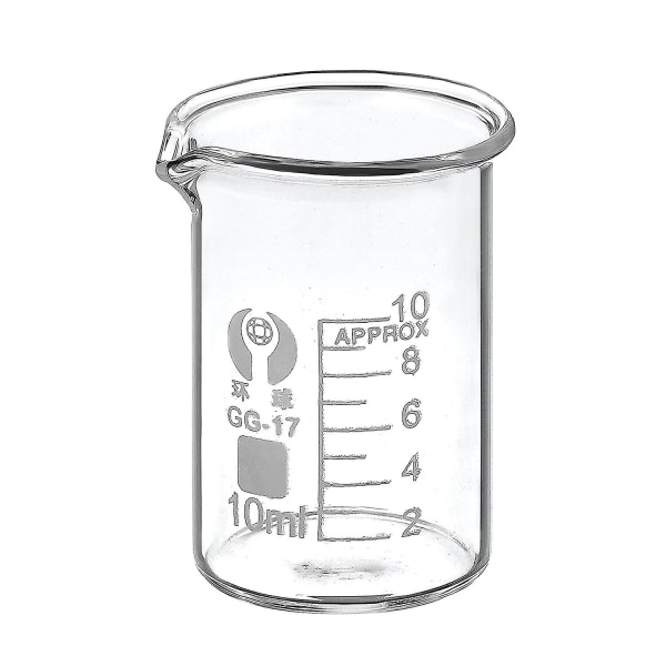 10 ml lavformet glassbeger, 3,3 borosilikatglass gradert målebeger med trykt målestokk med tut for væsker til kjøkkenlab