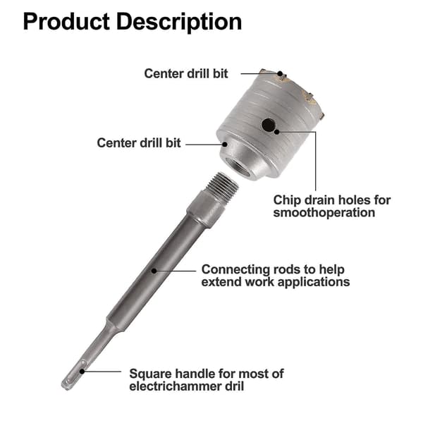 Beton SDS Cement Bit Sæt (30, 40, 60mm), Med Mm Forbindelse