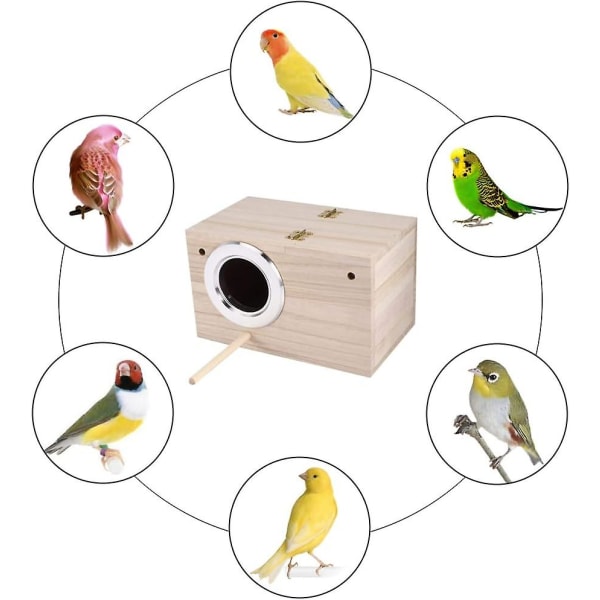 Fuglereirboks, fuglereirboks av tre, papegøyereirboks, med stående abbor, brukes til småfugler som finker, undulater, kanarifugler, etc.
