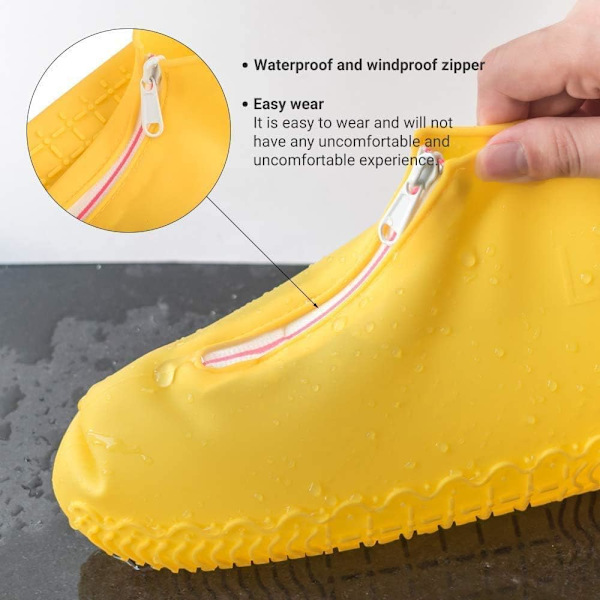 Vandafvisende Sko-overtræk, Genanvendelige Silikon Sko-overtræk med Anti-slip, Holdbar Lynlås Elastisk Regnbeskyttelse til Mænd og Kvinder (M (Kvinder 5,5-7, Mænd 5-6), Gul